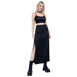 Vintage Sugarcane Black Maxi Skirt Lace Up Sides Slit Y2K Goth 2XL